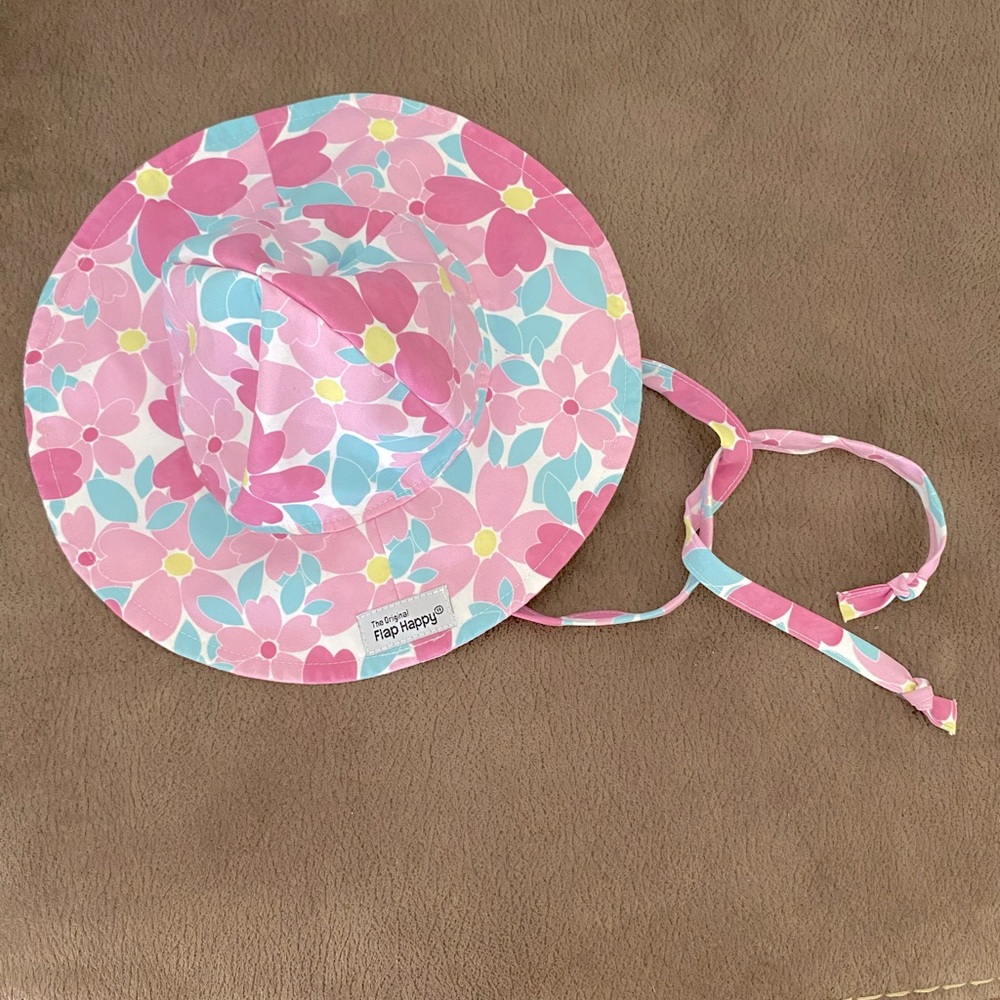 Flap Happy Pink and Blue Floral Hat